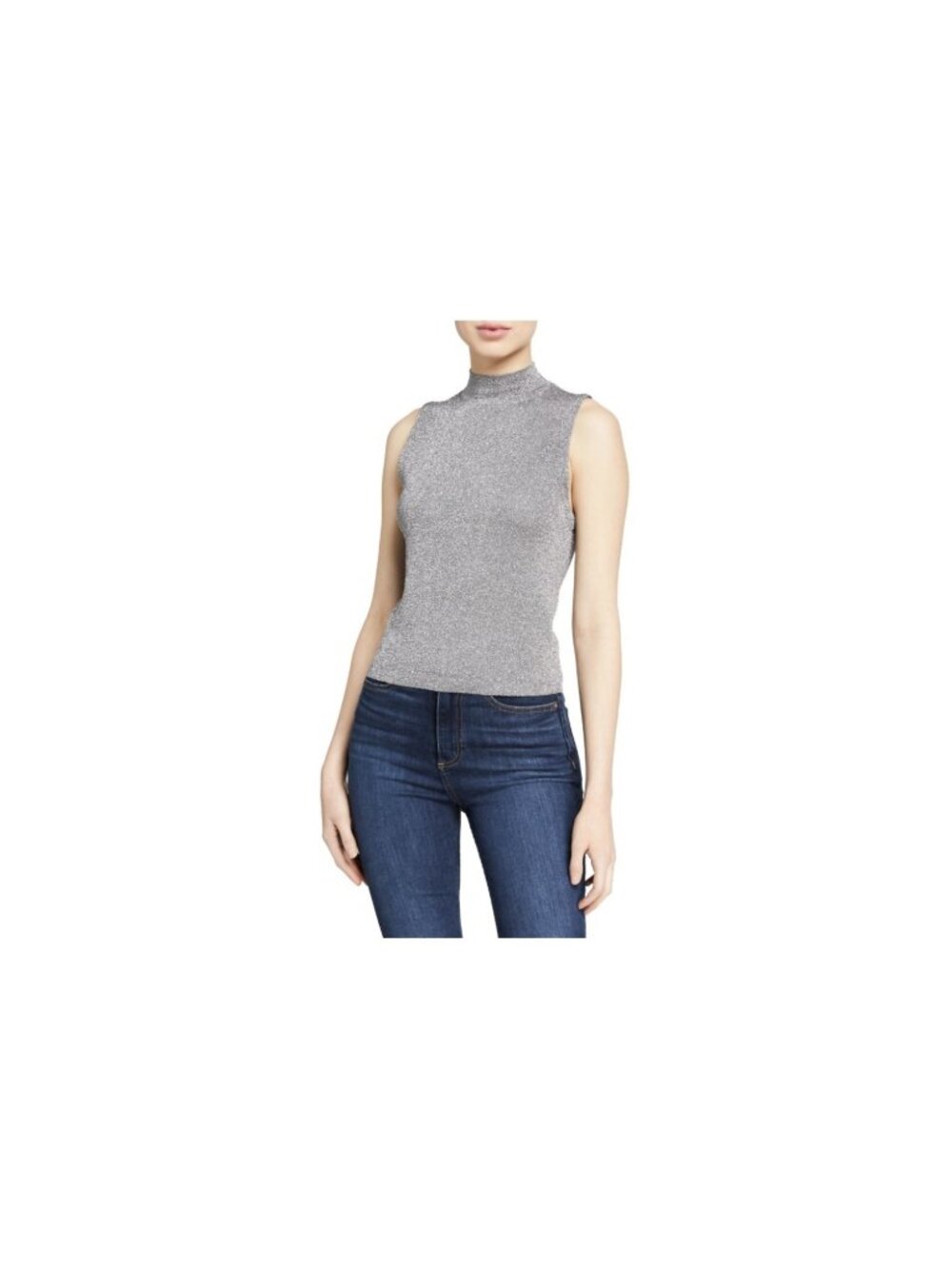 Alice + Olivia Lanie Silver Metallic Sleeveless Top S